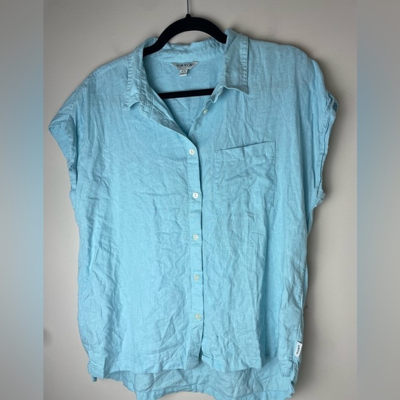 Orvis Tops - ORVIS Linen Blend Blouse Top Shirt size Medium Cap Sleeve Lightweight Cool